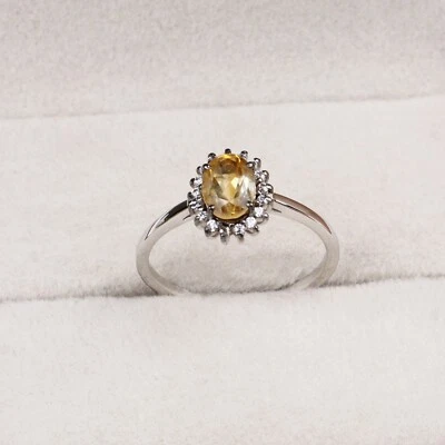 Natural Oval Citrine & CZ Gemstone Minimalist Simple Ring All Size Gift for Her - Image 1 of 4