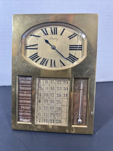 Asprey London Desk Clock with Calendar, Days and Thermometer Antique Cover