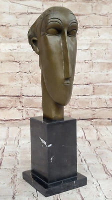 Amedeo Modigliani Tete De Femme Bronzo Con Marmo Base Arredo Casa Moderno Sale - Immagine 1 di 4