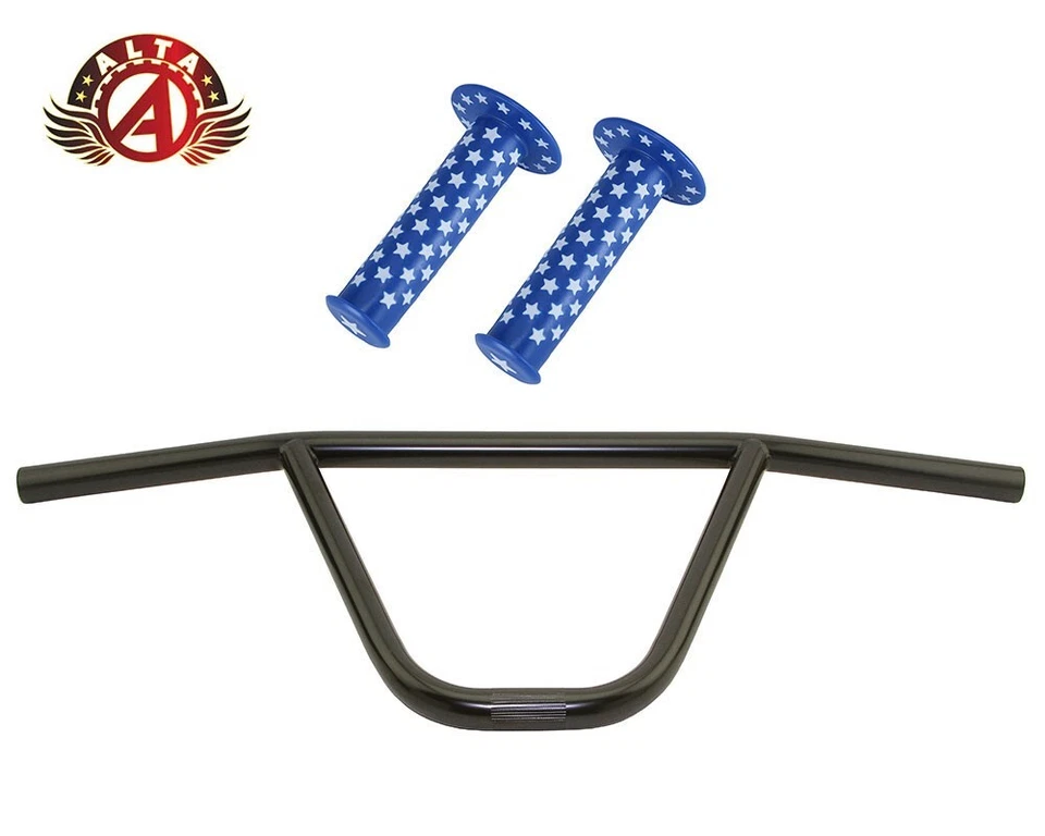 ALTA CW PRO Old School Classic Black Handlebar W/ WHITE STARS BMX Style GRIPS. - Image 1 of 1