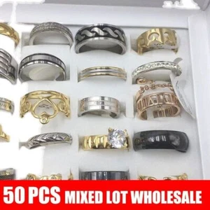 50PCS Stainless Steel Rings Wholesale Lots Jewelry suppliers Bulk orders Custom - Bild 1 von 12