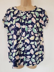 Kew Jigsaw Tropical FRUITS T-Shirt Top S UK 10 Pleats Tee Watermelon Lemon Berry - Picture 1 of 12