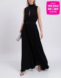 RRP€550 FRANKIE MORELLO Maxi Dress IT44 US8 UK12 L Black Lined Made in Italy - Picture 1 of 9