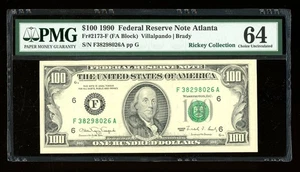 DBR 1990 $100 FRN Atlanta Fr. 2173-F PMG 64 Serial F38298026A - Picture 1 of 2