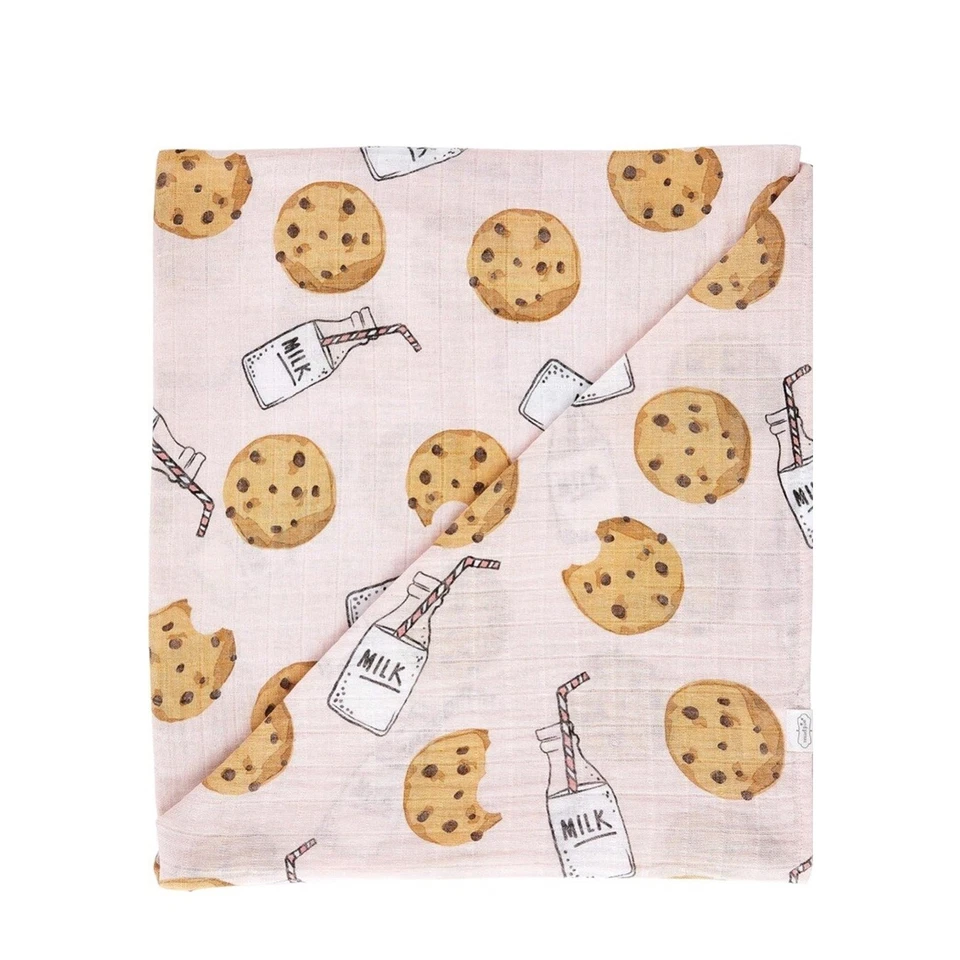 MudPie Girl Pink Milk And Cookies Muslin Swaddle Blanket 47 X 47 100% Cotton - Image 1 of 4