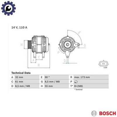 ALTERNATOR 0 986 083 980 FOR RENAULT CLIO/III/Hatchback/Van/IV/Sportour/MIO 1.1L - Image 1 of 4