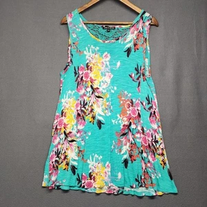 Cable & Gauge Tank Top Women XL Turquoise Floral Tropical Viscose Beach Coastal - Picture 1 of 7