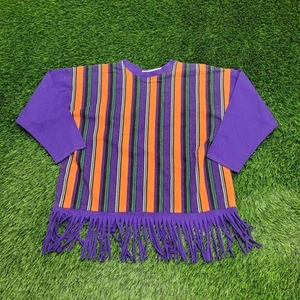 Vintage 90s Summer Fringe Stripes Shirt Womens Large 22x21 Baggy Boxy - Picture 1 of 14