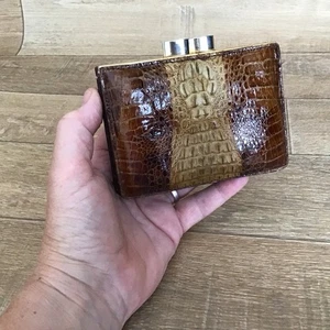 VINTAGE Crocodile Alligator Skin Leather Coin Purse Wallet Clasp 2-Tone Brown - Picture 1 of 13