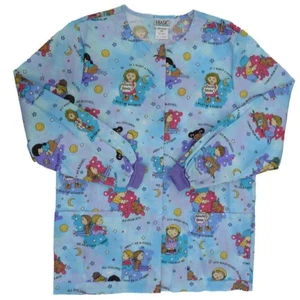 Simply Basic Womens Blue Gods Children Medical Smock Nurse Scrubs Shirt Top S - Picture 1 of 1