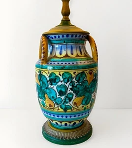 Vintage Italian Majolica Pottery Hand Painted Table Lamp - Picture 1 of 10