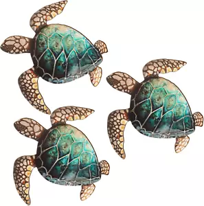3 Pcs Summer Coastal Wall Decor Beach Wall Art Decor Blue Sea Turtle Surfboard S - Picture 1 of 12