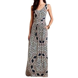 Maeve Anthropologie Jantina Mosaic Knit Ruched waist Maxi Dress Small Cottage - Picture 1 of 11