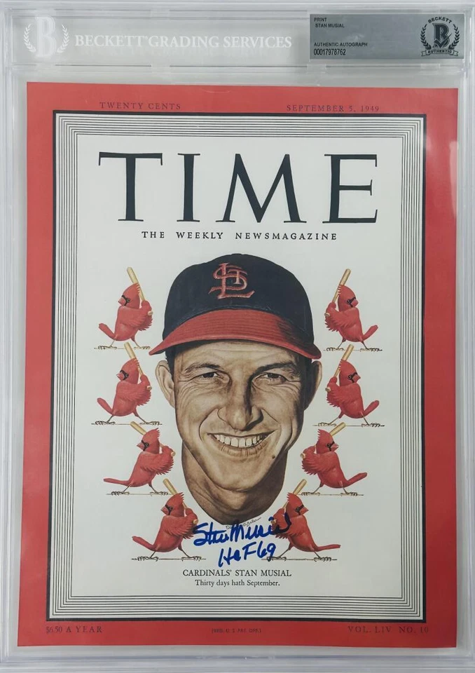 STAN MUSIAL SIGNED BAS SLABBED 8X10 TIME PHOTO ST LOUIS CARDINALS AUTOGRAPH 762 - Image 1 of 1