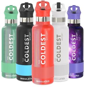 The Coldest Sports Water Bottle Straw Lid Insulated Stainless Steel- 21oz Flask