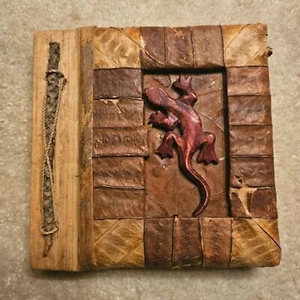 Primitive Photo Album Scrapbook Wooden Gecko Plant Leaves Handmade Gorpcore - Picture 1 of 12