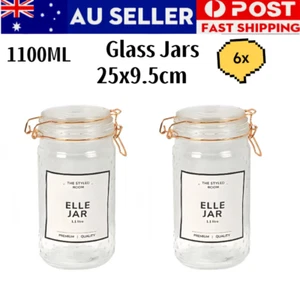 6PK 1100ML Airtight Glass Clip Jar Kitchen Food Candy Cookie Spice Storage - Picture 1 of 2