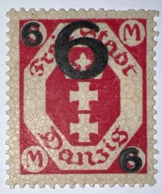 Sellos de viaje: 1922 Alemania Danzig sello sobreimpresión MOGH, 6 marcos, Foto 1 de 4