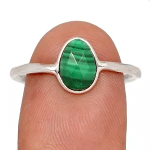 Natural Faceted Malachite - Congo 925 Sterling Silver Ring Jewelry s.9 CR69810 - Picture 1 of 1