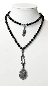 Love Heals Halskette facettiert schwarz Onyx Samen Perle Sterlingsilber Halskette 34"" - Bild 1 von 14