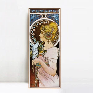 Framed Canvas Giclee Print Feather 1899 by Alphonse Mucha Wall Art Home Decor - Picture 1 of 17