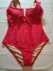 Women's Full Coverage Tummy Contro Lcap Sleeve U-Wire One Piece Swimsuit Red Xl