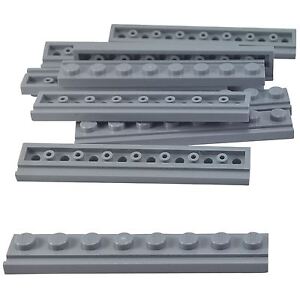 10 NEW LEGO Plate, Modified 1 x 8 with Door Rail Light Bluish Gray