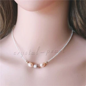 Collar de Perlas Naturales Mar del Sur Blanco 20"18" Rosa Púrpura Cierre de Oro Amarillo 14k  - Imagen 1 de 5