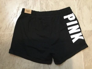 Nwt Victoria's Secret Pink Black White Logo Fleece Heritage Boyfriend Shorts M - Picture 1 of 3