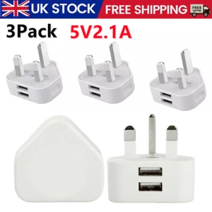 3 Pack 2 Port UK USB Wall Charger 3 Pin Plug Mains Adapter For Phones Tablets - Picture 1 of 10