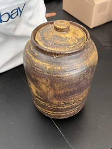 Vintage Studio Pottery Stoneware Earth Toned Drip Glaze 10” Jar w/ Lid Honey Pot - Picture 1 of 6
