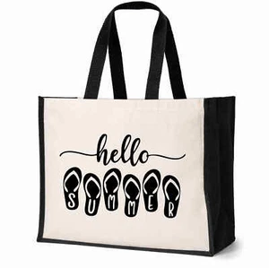 Hello Summer Beach Tote Bag Great For Holiday Travel Ladies Canvas Shopper - Picture 1 of 6