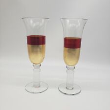 (2) Vietri Radiant Red/Gold Champagne Flute Gold Leaf 9.5" tall