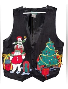 Snowden Raggedy Ann and Andy Vest Women's Medium Vintage Christmas Silk - Picture 1 of 5