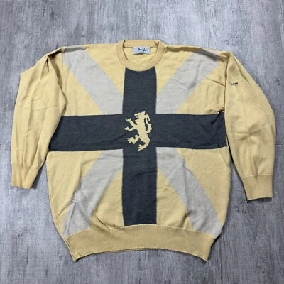 RARE PRINGLE SCOTLAND GOLD GRIFFIN CREST LOGO 100% WOOL KNIT SWEATER MENS 44 - Image 1 of 4