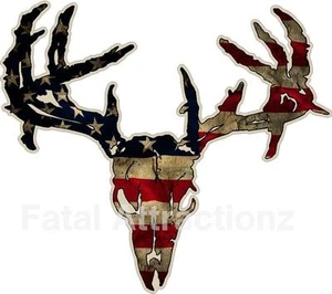 Calcomanía adhesiva de vinilo calavera ciervo zombi bandera americana envejecida buck cola blanca EE. UU. - Imagen 1 de 1