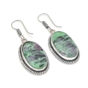Ruby Zoisite Gemstone Handmade 925 Sterling silver Earring Size 1.75'' - Picture 1 of 1