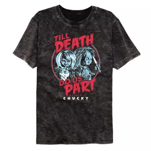Bride of Chucky Horror Movie Men's T Shirt Till Death Black Mineral Wash Cotton - Picture 1 of 3