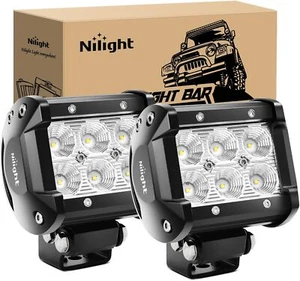 Nilight Led Pods 2Pcs 18W 1260LM Flood Off Road Lights Super Clear,White - Foto 1 di 7