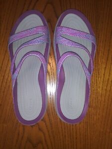 Crocs Sanrah womens iconic comfort sandals swiftwater slides size 10, purple