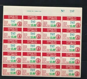 Washington State Fruit Commission $5 Tax Stamp #FR26 Mint Full Sheet - Picture 1 of 2