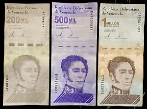 3 Venezuela 200,000 200000 / 500,000 500000 / 1 Millon Bolivares 2020 FREE S/H - Picture 1 of 2