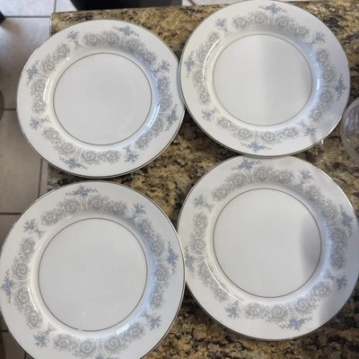 Set of 4 Mikasa Compton 7-5/8" Bread Plates 5772 Blue Flowers Gray Scrolls - Image 1 of 4