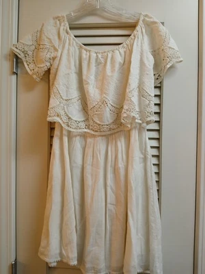 Vestido American Rag Cie Talla Pequeña Boho Beige Bordado Encaje Hombro Descubierto Foto 1 de 3