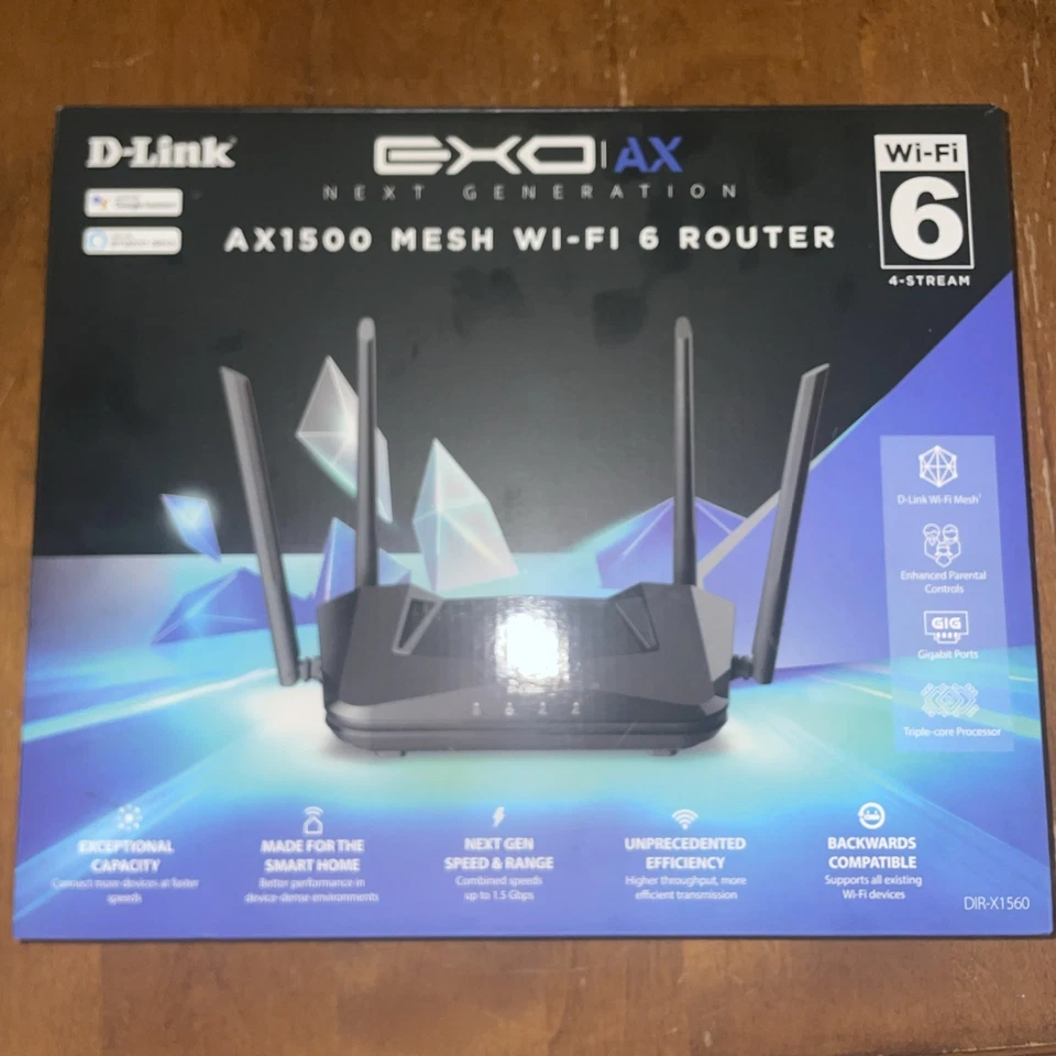 D-Link EXO Black Mesh WiFi 6 Router AX1500 - Bundle W/ AX1800 WiFi RangeExtender - Image 1 of 1