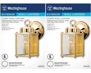 Westinghouse 66936 Square 1-Light Wall Lantern w/Glass Panels Polished Brass 2PK - Picture 1 of 4