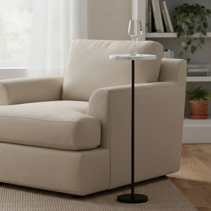 Blaire Drink Table White marble and black powder coat living room accent table - Picture 1 of 4