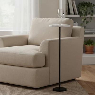 Blaire Drink Table White marble and black powder coat living room accent table - Image 1 of 4