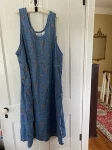 Vermont Country Store 1X Maxi Abito Midi Denim Floreale Maglione Tasche INDOSSATO UNA VOLTA - Foto 1 di 8