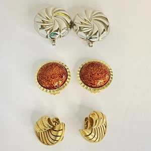 Vintage Monet Trifari Hong Kong Clip On Earrings Lot of Three - Picture 1 of 15